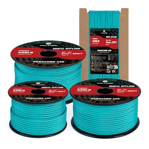 Kamu Synber 3mm Paracord 425 100ft Nylon Rope 3 Strands Type II Cord
