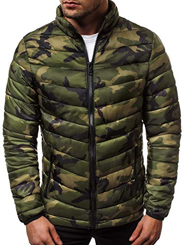 Preisvergleich Produktbild OZONEE Herren Übergangsjacke Jacke Übergang Jacken Herbst Bomberjacke Stehkragen Kapuze Steppjacke Kapuzenjacke Leichte Outdoor Puffer Jacket Gepolstert 777 / 3201K GRÜN-CAMO L