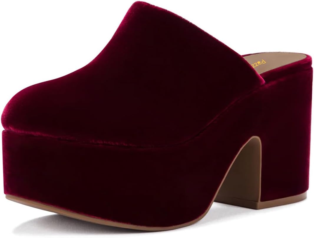 Pazzion Womens Comfy Thick Platform Closed Rounded Toe Mules Clogs Slip On Chunky High Heel Slipper Versatile Indoor Shopping Shoe Size 4-16 US