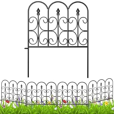 AMAGABELI GARDEN & HOME 5 Panels Decorative Garden Fences and Borders for Dogs 24in(H)×10ft(L) No Dig Metal Fence Panels Garden Edging Border Fence for Animal Barrier Fencing for Flower Beds Yard