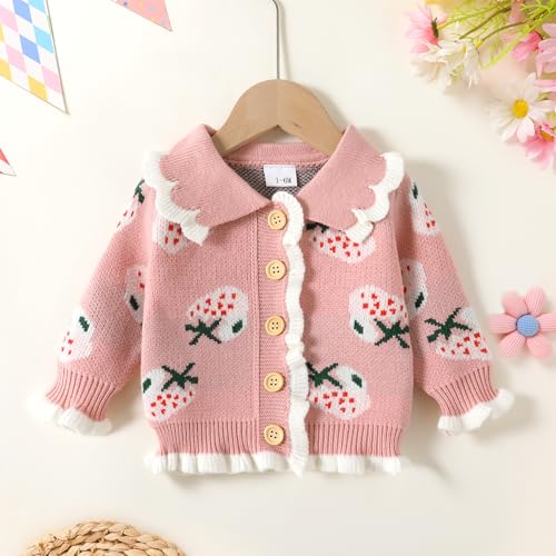 YOUNGER TREE Infant Baby Girl Knit Cardigan Sweater Toddler Girl Fall/Winter Long Sleeve Button Up Knit Sweatshirt2