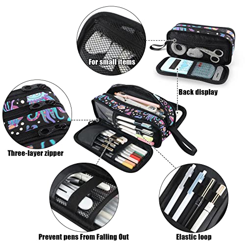 Image of Fustylead Starfish Jellyfish Turtle Fish Pen Pencil Case Makeup Pouch Big Capacity Multi-Purpose Travel Bag Office Organizer with Zipper