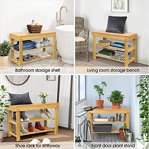 image for BAMBUROBA Shoe Rack Storage Bench Bamboo Organizer Entryway Organizing