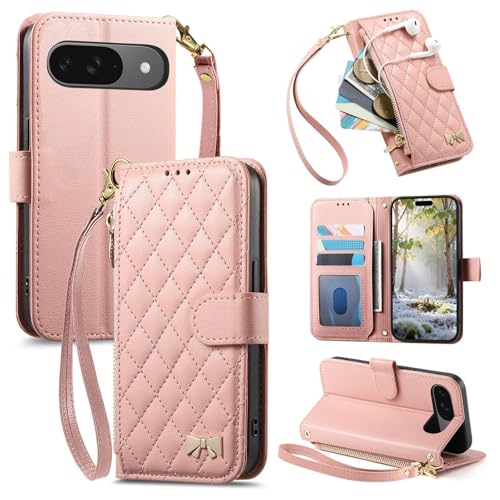 Étui en cuir Pixel 9A rose chic et élégant avec fermeture magnétique