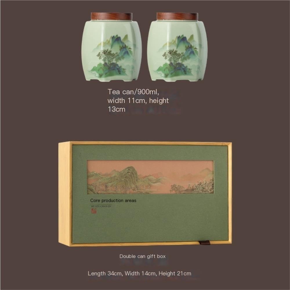 Recipiente Hermético para té Recipiente de cerámica for almacenar té a Granel, Tarro Sellado for condimentos Cocina, Juego Chino Retro, Caja Regalo con Doble