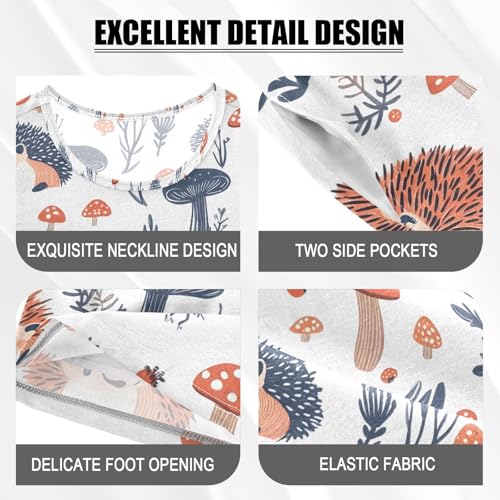 ALAZA Hedgehog Leaves Mushroom Pajamas Set Short Sleeve Cotton Sleepwear Summer Pjs 2 Piece 5-14Y4