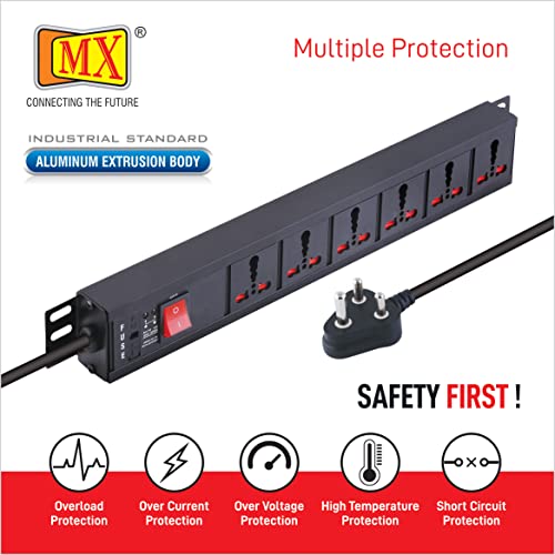 Image of MX Universal Socket Extension Board with Child Safety Shutter Power Strip Wall /Desk Mount Heavy Duty Alumminium Extrusion Body (6-Outlet Universal Power Strip 3 MTR)