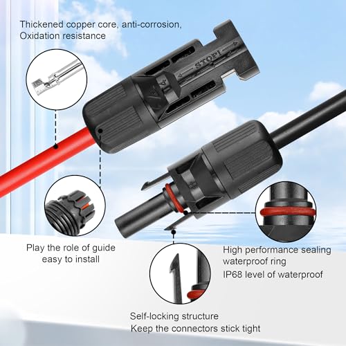 20 FT 10AWG Solar Panel Extension Cable,10 Gauge Extension Cord,5FT 10FT 20FT 30FT 50FT 100FT Solar Panel Wire with Extra Fair of Female and Male Connectors Solar Adapter for RV, Photovoltaic Systems by Kimbluth - Image 5