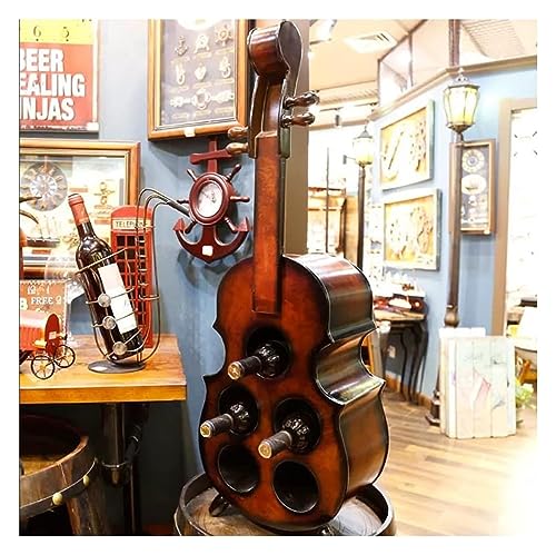 PHLEPS Weinregal Dekoratives Cello-förmiges Weinregal Aus Holz, Freistehender Boden, Violine, Rotwein-Vitrinen, KTV-Bar, Weinkellerei, Bodendekoration (Color : Brown, Size : 28.5x18x87cm)