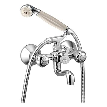 Mysis Moon Brass Wall Mixer Telephonic With Crutch With Hand Shower Set Hot & Cold Water Feature (Rising Fitting | Quarter Turn | Form Flow)
