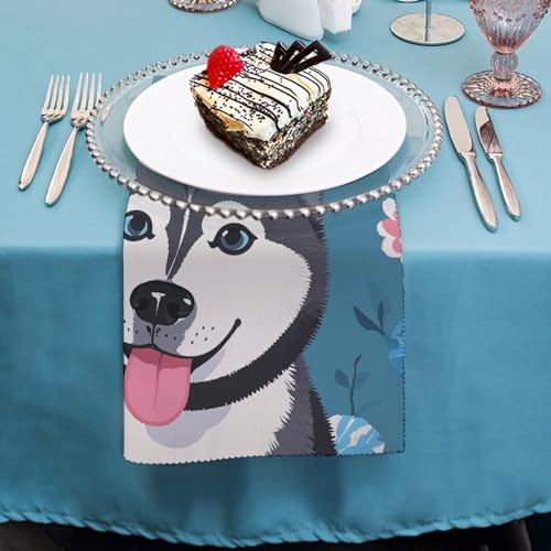 Servilletas de Tela Cuadradas con Diseño Floral y Husky miniatura 4