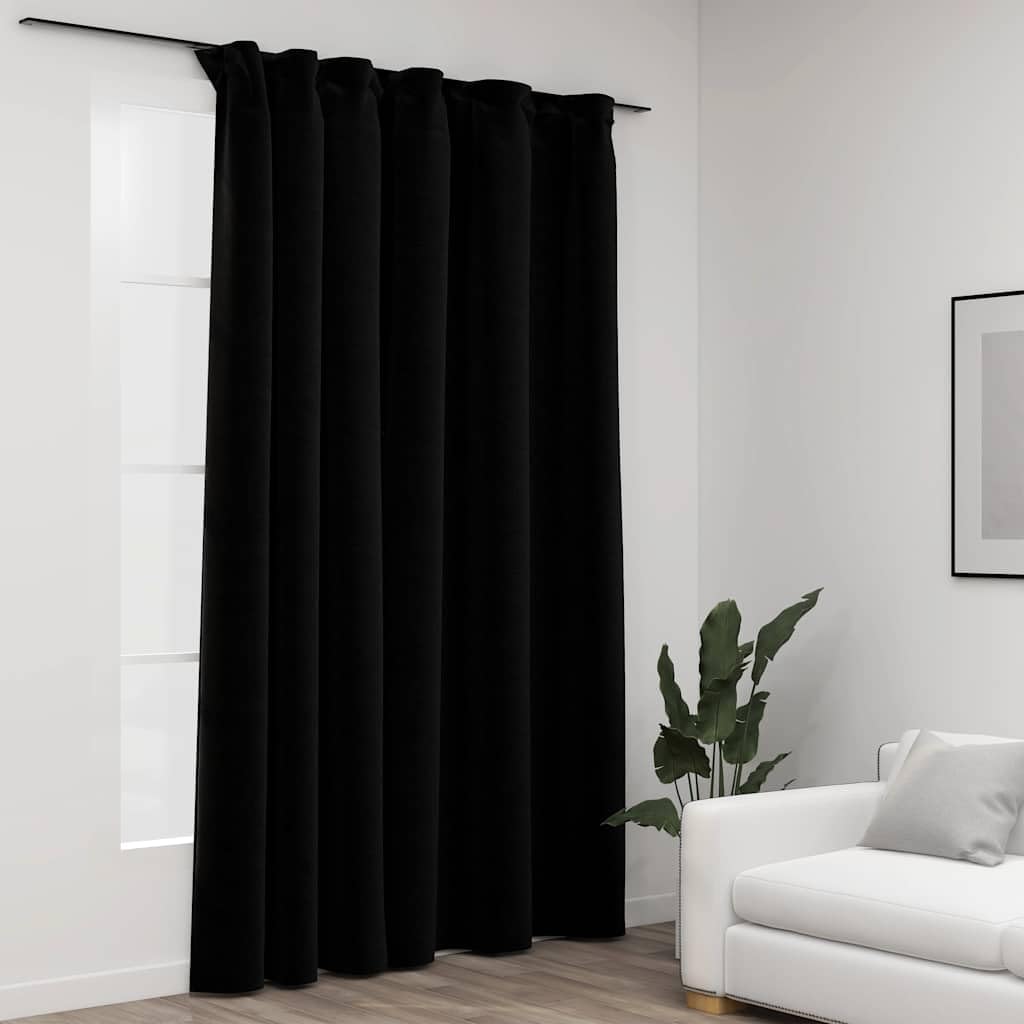 Rideau occultant aspect lin noir 290x245 cm avec crochets pour salon moderne