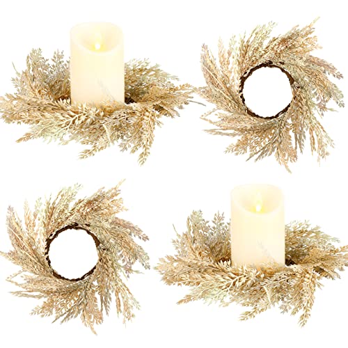 Panelee 4 Pcs Pampas Grass Candle Rings Wreath Faux Pampas
