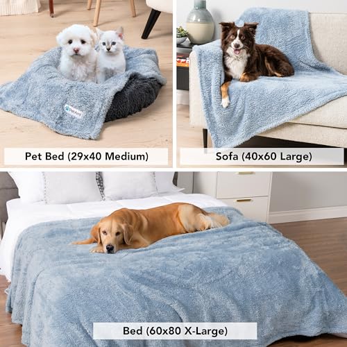 Image of PetAmi Fluffy Dog Blanket for Small Medium Large Dogs, Sherpa Soft Warm Pet Fleece Throw for Indoor Cats, Fuzzy Plush Shaggy Blanket Furniture Protector Sofa Couch Bed, Blue 24x32