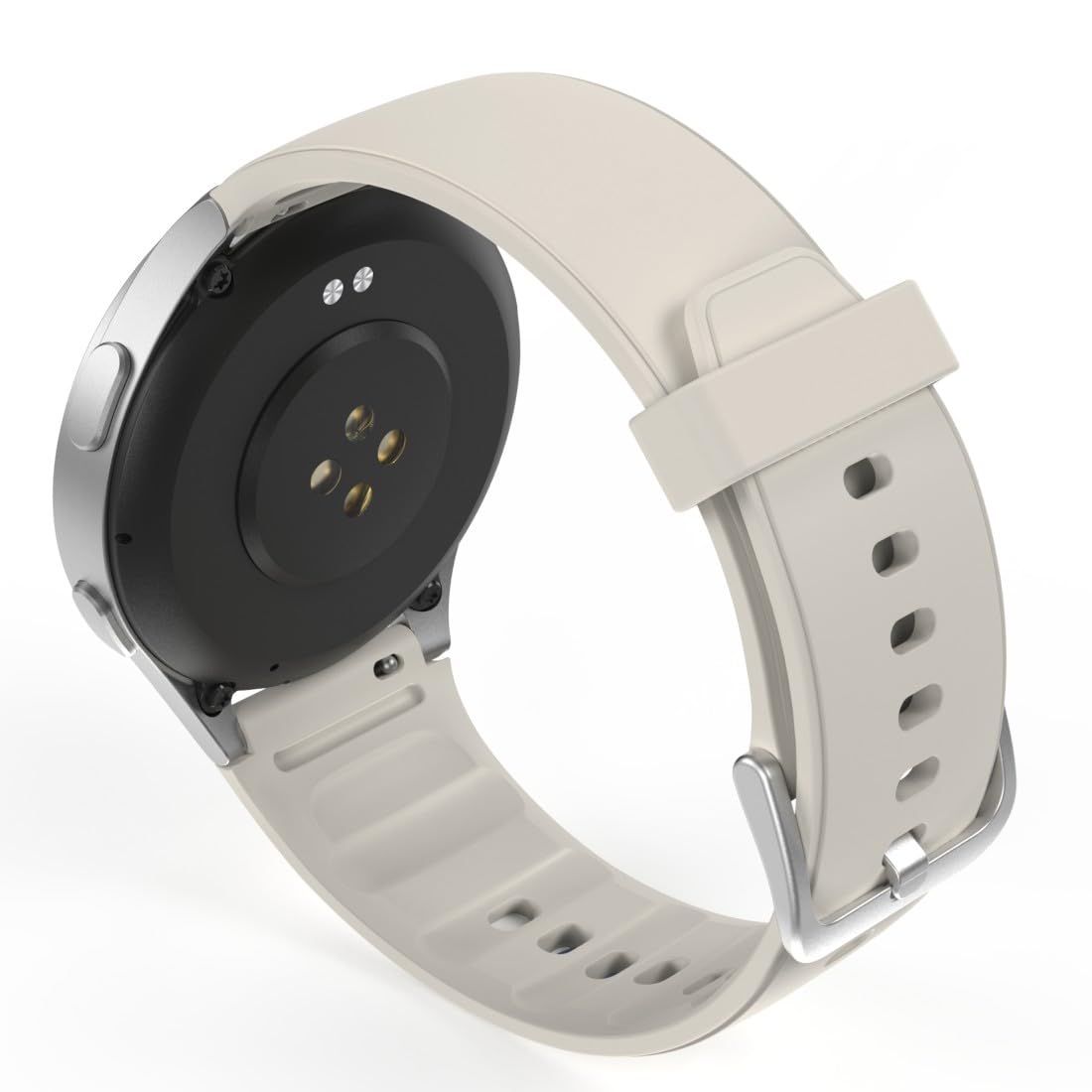 Hama Smartwatch GPS (zegarek inteligentny, smart, AMOLED 1.3, Bluetooth, wodoodporny, ładowanie magnetyczne, always-on, silikonowy pasek, srebrna koperta, 1,32", rozmowy) beżowy