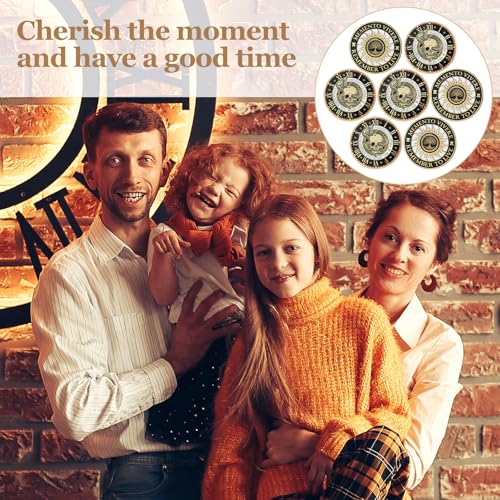 Image of Misdary 10 Pcs Souvenir Coin Mori Memento Vivere Reminder Token Metal Skull Challenge Coin Locket Stoicism Gift Challenge Reminder Pendant for Daily Practice Stoic (Gold Style