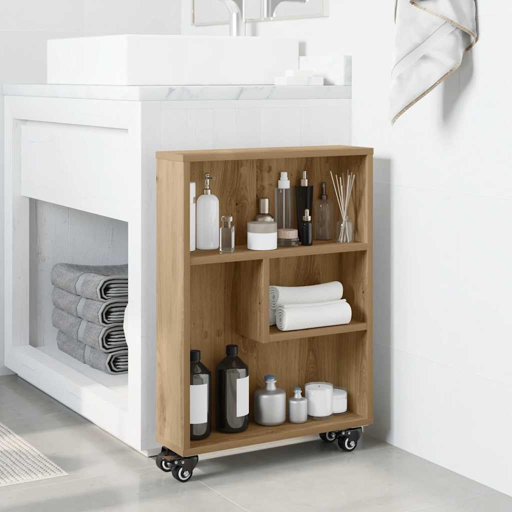 vidaXL Carrito de almacenaje Estrecho Madera Roble artisian 48x13x68cm, Carrito de Almacenamiento Delgado, Carro de Cocina con Ruedas, Carro de Almacenamiento con Ruedas