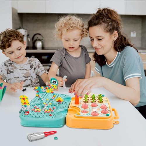 Image of Electric Drill Screw Tool Set Creative Mosaic Puzzle Toy, 224 Pcs 3D Creativity Educational Kit Construction Toy Birthday Gift for Ages 3 4 5 6 Years Boys Girls (Funny Car)