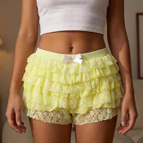 Image of NUFIWI Women Lolita Bloomers Ruffle Shorts Lace Cute Pumpkin Pants Sexy Boyshorts Layered Y2k Mini Shorts Pettipants