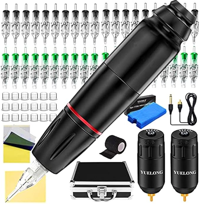 Professional Wireless Kit - Yuelong Rotary Machine with 2 Wireless Battery Power 40 Mix Needles for Artists and Beginners