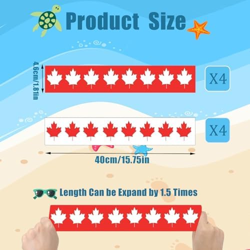 8 Pcs Towel Bands for Beach Chairs, Towel Clips for Beach Chairs, Elastic Rubber Towels Bands Cruise Lounge Vacation Essentials with Canada Patterns