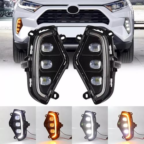 LED Fog Lamps DRL Daytime Running Light w/Turn Signal For Toyota RAV4 2019 2020 2021 2022 2023 Daylights Pair Sets