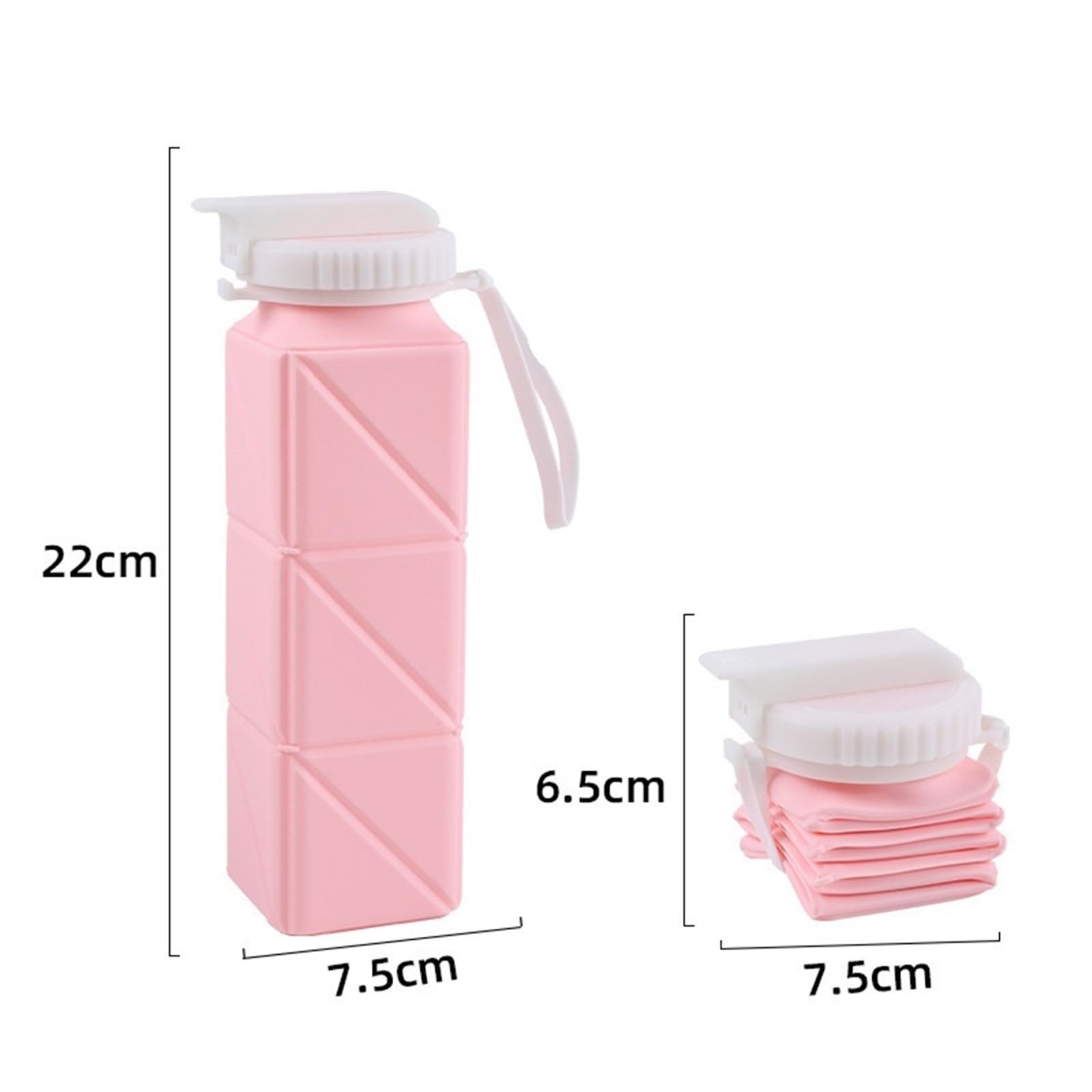 Bouteille d'eau pliable en silicone de 620 ml - Pour le sport, les voyages en plein air, la course, l'équitation, le camping, la randonnée - Rose - 620 ml