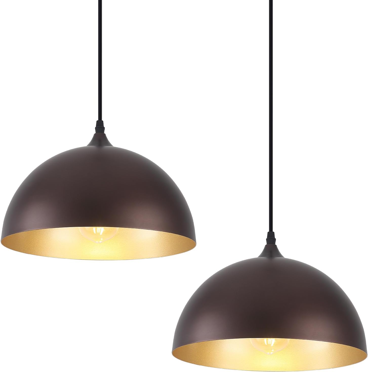 Farmhouse Pendant Light 2 Pack, Vintage Pendant Light Fixtures, Brown Kitchen Pendant Lighting, 11.8 inches Dome Kitchen Pendant Lights, Industrial Pendant Lights for Island Dining Room Bed Room