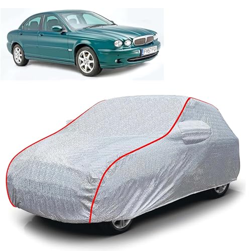 Image of Sulfar 100% Waterproof Car Body Cover Compatible with Mirror for Jaguar XType (Triple Stitched, Full Bottom Elastic, Magic Silver with Red Piping)