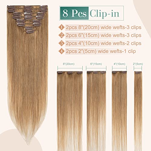 Image of Benehair Clip in Hair Extensions Real Human Hair 8pcs 12inch Remy Human Hair Extensions Straight Natural Hair Extensions Strawberry Blonde
