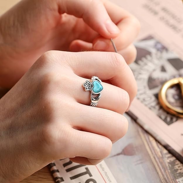Heart Turquoise Claddagh Rings 925 Sterling Silver Celtic Knot Ring Turquoise Rings for Women Statement Engagement Ring December Birthstone Irish Jewelry Gifts Fit Women Size 9 - Image 3