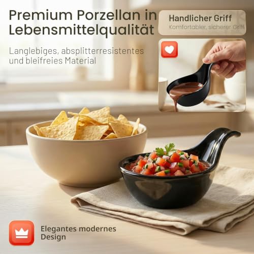 Flexzion Keramik-Dip-Schalen, kleine Schalen zum Dippen mit Griff, Gewürzbecher, Sojasaucenschale, Porzellanauflaufförmchen, Soßenhalter… – Ansicht 3