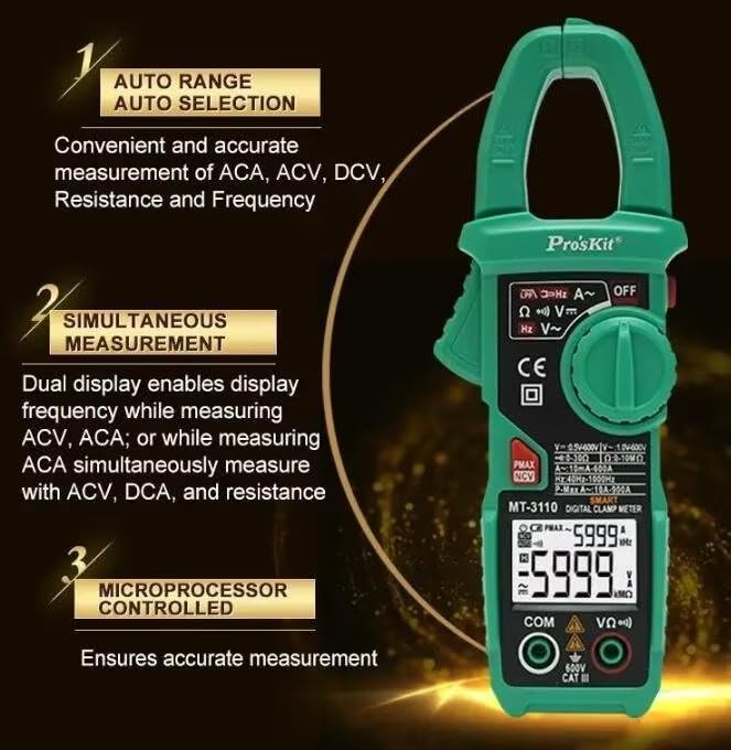 Miniatura 4 de Proskit MT-3110 Medidor de abrazadera digital de alta precisión Multímetro digital amperímetro AC y DC medidor universal