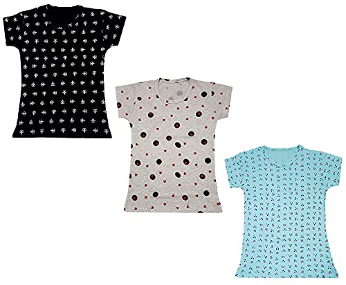 Image of indi weaves Girls Printed Cotton Half Sleeves Tshirts (Pack of 3)