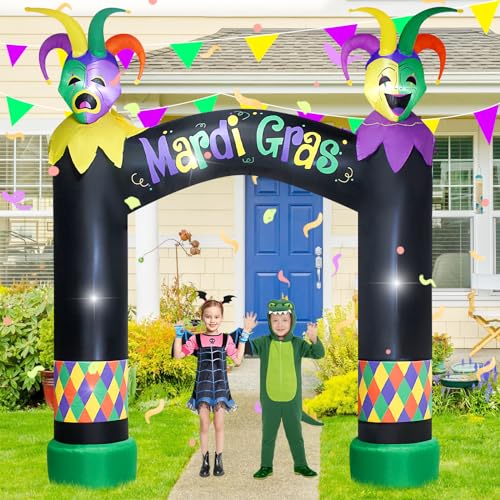 10FT Halloween Jester Mask Mardi Gras Inflatable Arch with LED Lights