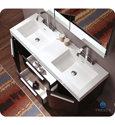 Fresca Opulento 54" Black Modern Double Sink Bathroom Cabinet W/Integrated Sinks #TOP4