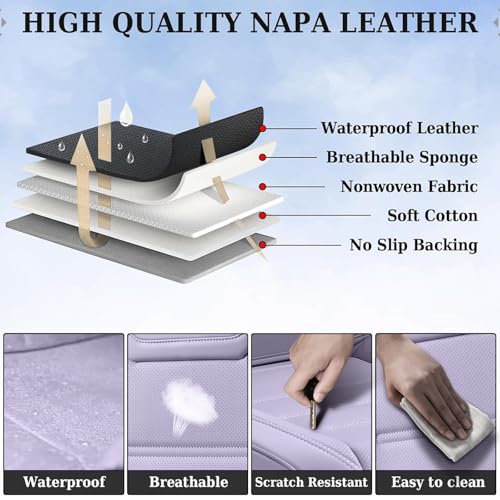 Image of Coverado Car Seat Covers, Front Covers for Cars, Car Seat Cover Front Seats, Car Seat Protector Waterproof, Leather Car Seat Cushion, Universal Interior Covers Seat Protectors for Most Cars Purple