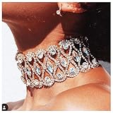 Yokawe Crystal Choker Necklace Gold Statement Necklace Sparkly Rhinestone Choker Sexy Wide Collar Party Rave Neck Jewelry Accessories for Women and Girls