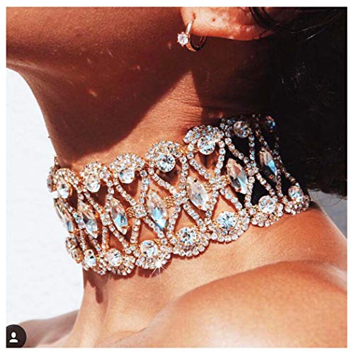 Yokawe Crystal Choker Necklace Gold Statement Necklace Sparkly Rhinestone Choker Sexy Wide Collar Party Rave Neck Jewelry Accessories For Women And Girls #TOP14
