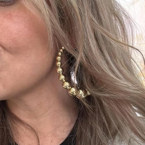 Big Hoop Earrings for Women Chunky Gold Hoop Earrings Beaded Exaggerated Thick Large Hoop Earring Jewelry Gift3