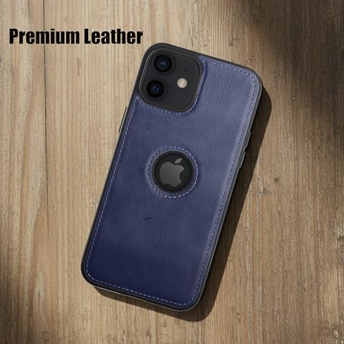 Image of Leather Case for Apple iPhone 12 Mini Premium Protective Stylish Slim Cover with Shockproof Raised Edges Blue