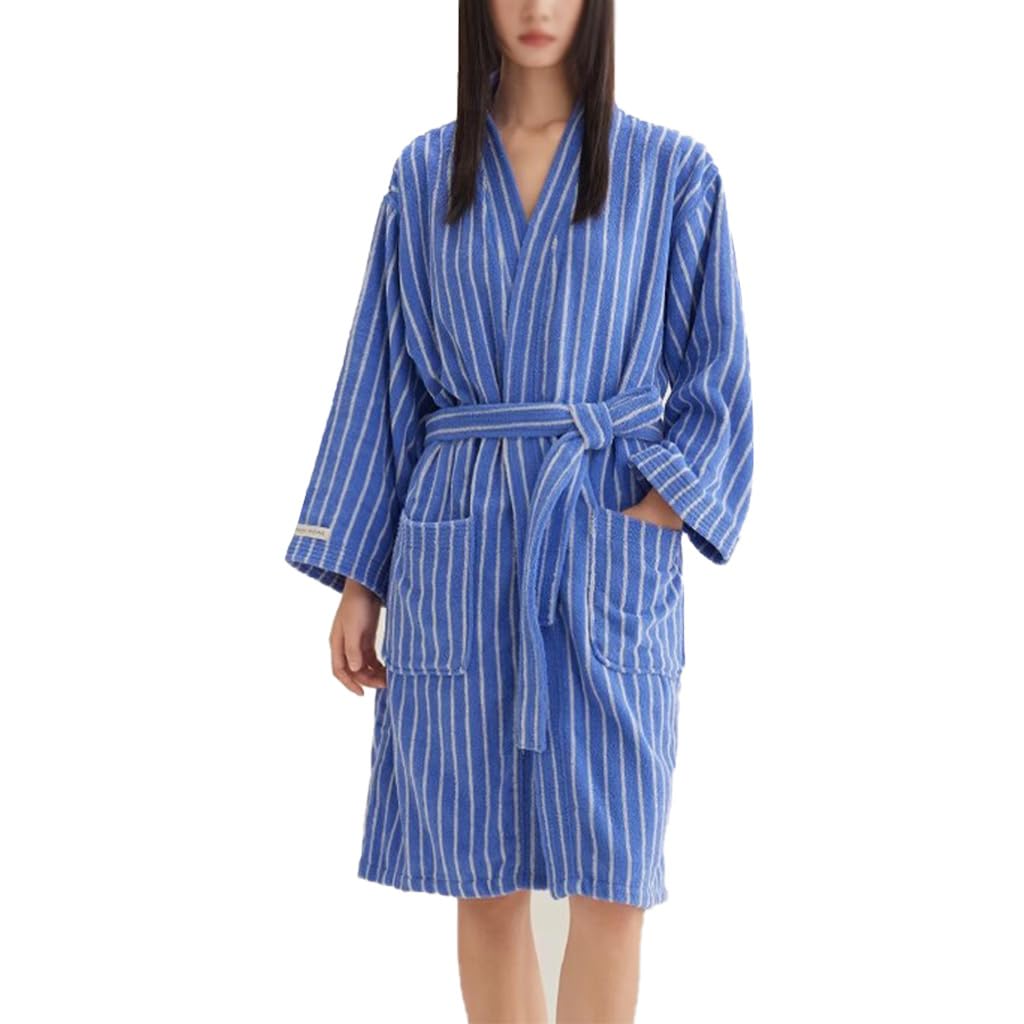 QYFHJGFR Cotton Terry Stripe Bathrobe For Women And Men,Luxury Kimono Soft Terry Cloth Robe,Comfortable Loungewear Nightwear