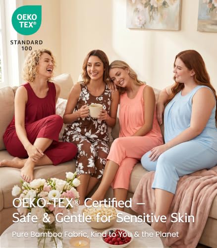Image of NACHILA Pajamas for Women-Viscose Made from Bamboo, Sleeveless Pjs Tank Top Capri Pants Pajama Sets Cooling Sleepwear