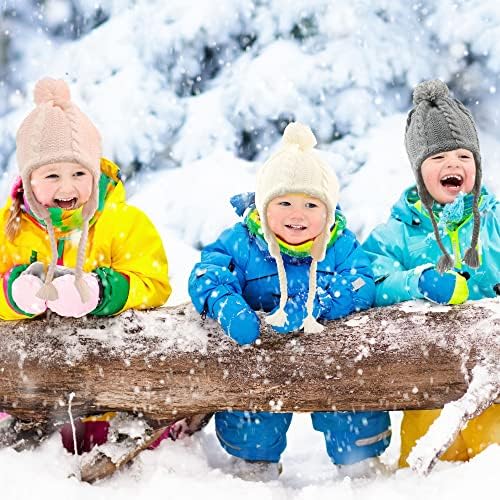 Rcanedny 3 Pack Girls Winter Hat Knit Stretchy Fleece Hats with Warm Ear Flap for Toddler Girls Winter Warm Hats