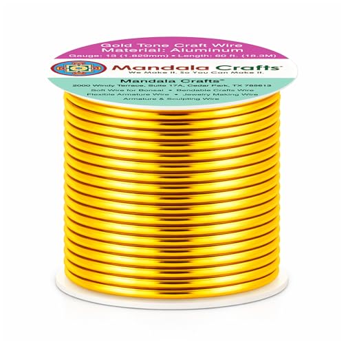 Image of Mandala Crafts 13 Gauge Gold Tone Anodized Aluminum Craft Wire, 60 FT | Colored, Flexible, Bendable, for Bonsai, Armature, Sculpting, Wire Wrapping, Jewelry Making, Weather & Tarnish Resistant