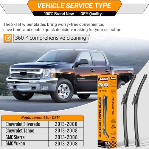 Image of OEM Windshield Wiper Blades Replacement for GMC Sierra Chevy Silverado | Fits 2007-2013 Silverado Tahoe Suburban,Sierra Yukon 2008-2013 ; 22 inch+22 inch front, OE fit, all-weather, quiet