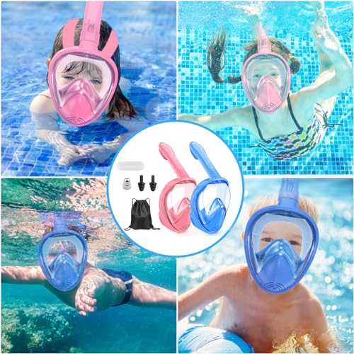 Kids Snorkel Mask Full Face, Snorkeling Gear for Kids 2-14 with Camera Mount, 180 Degree Panoramic View Snorkeling Set Anti-Fog Anti-Leak (Blue+Pink) by Hydiview - Used condition - Image 7