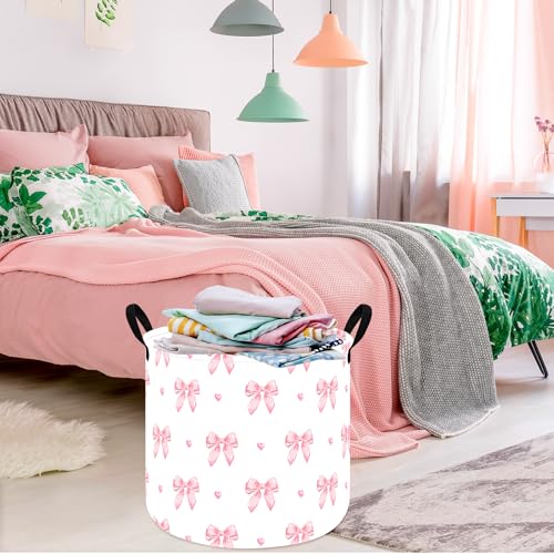 Image of MAIZMZ 3 Pack Pink Storage Baskets for Girls Room, Round Laundry Basket with Handles,Toy Organizer Bin with Water-Resistant Lining, Foldable Nursery Basket for Clothes, Toys, Gifts, Bedroom