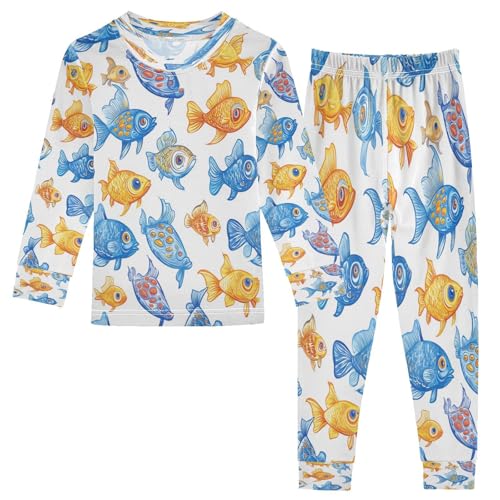Pajama Sets Long Sleeve Colorful Cartoon Fish Soft Comfy Sleepwear 2 Piece PJS 3-8T