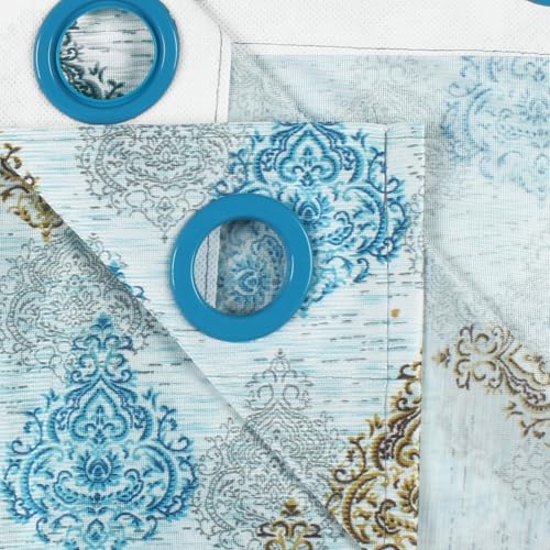 Image of Window Curtains 5 Feet Long Set of 1 | Motif Design | Polyester | Light Filtering Curtains | Curtains for Living Room | 118 x 152 cm, Mustard & Teal | Perfect for Home Decor